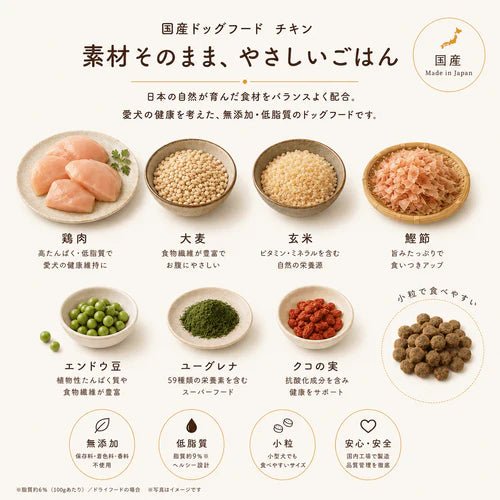 【定期便】国産ドッグフード チキン 1kg|低脂質 小粒