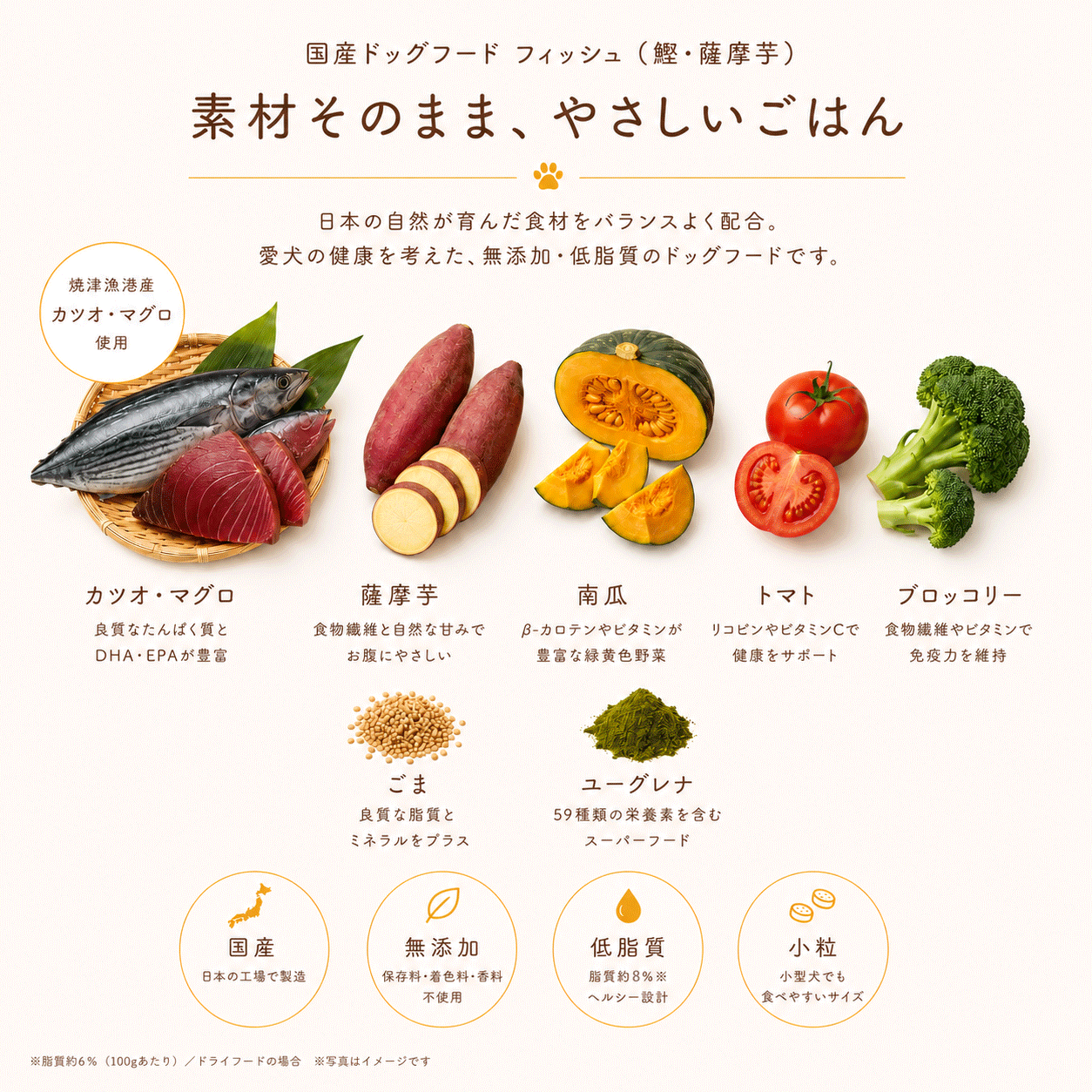 国産ドッグフード フィッシュ 人気No.1|鰹・薩摩芋 低脂質 小粒 選べる3サイズ
