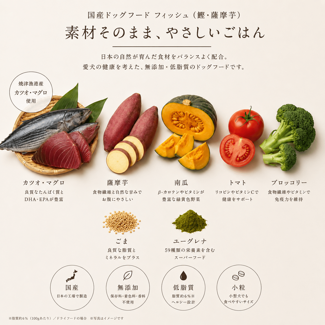 国産ドッグフード フィッシュ 人気No.1｜鰹・薩摩芋 低脂質 小粒 選べる3サイズ